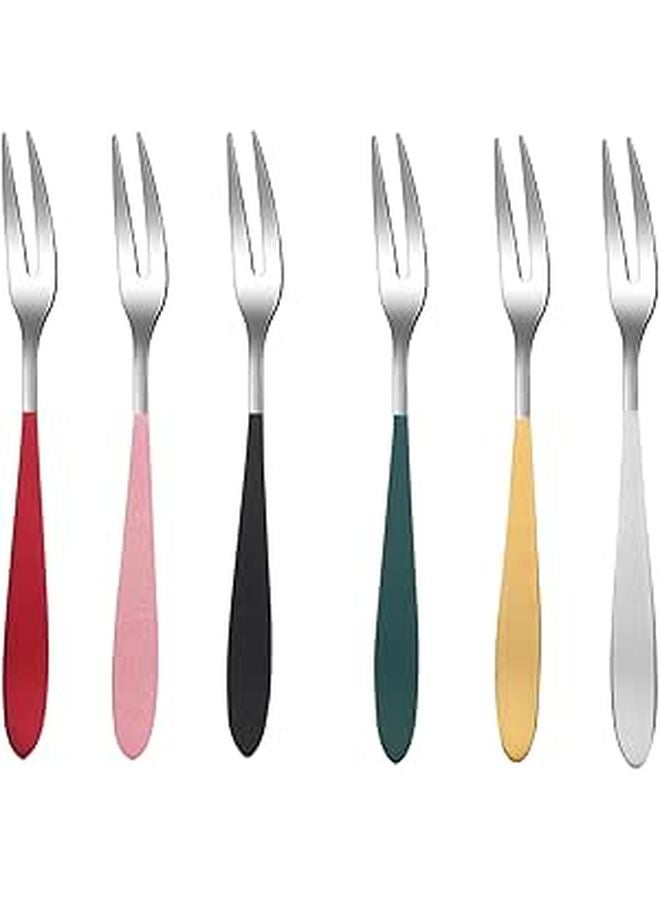 6 Pcs Stainless Steel Dessert Forks Salad Fruit Cake Flatware Dishwasher Safe Mixed Colors - Image 1