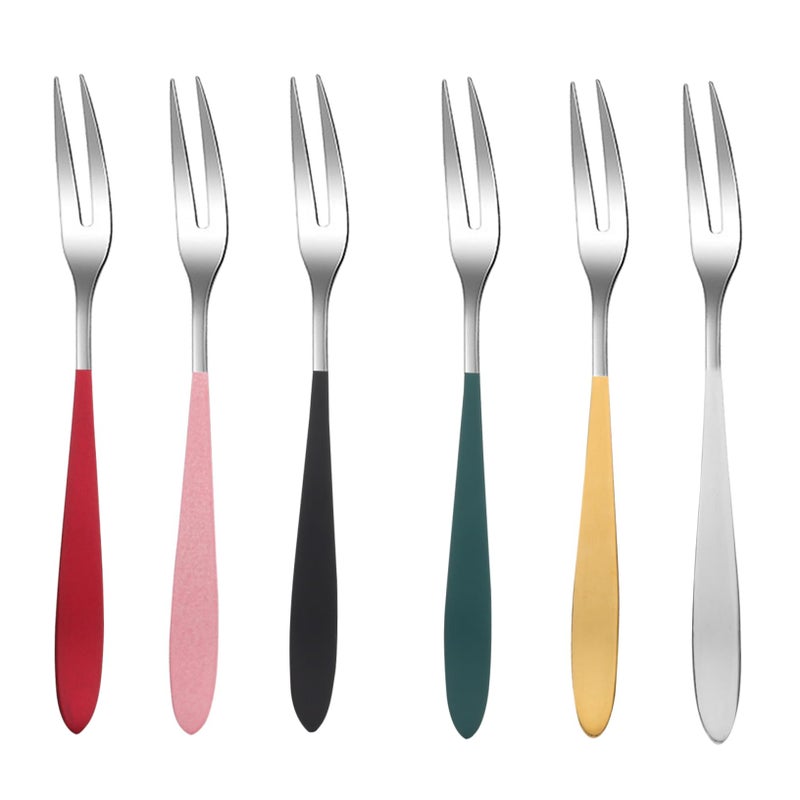6 Pcs Stainless Steel Dessert Forks Salad Fruit Cake Flatware Dishwasher Safe Mixed Colors - Image 2