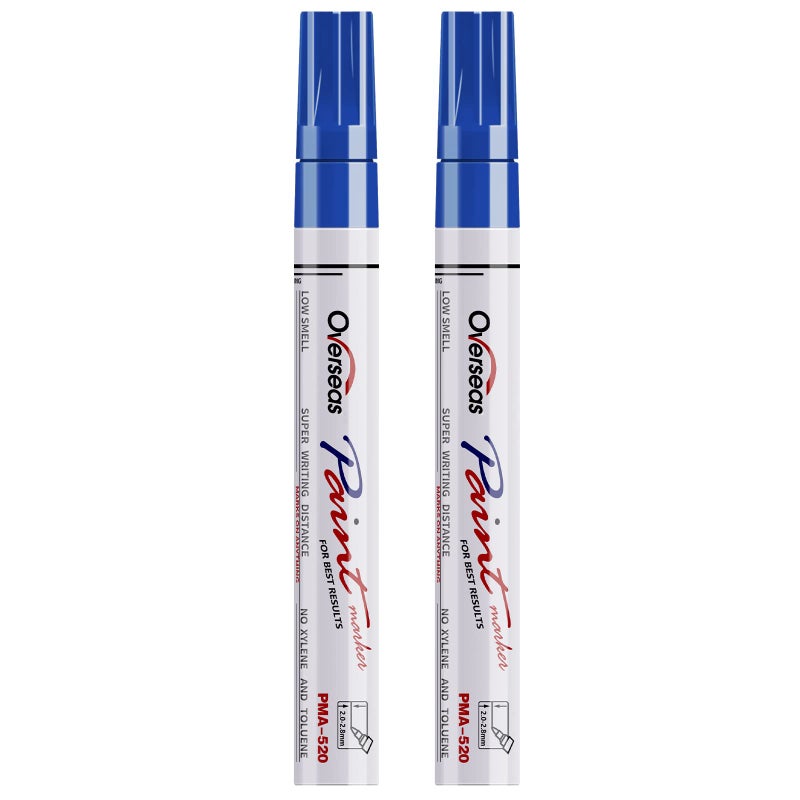 Overseas Permanent Paint Pens Blue Markers - 2 Pack Single color Oil Based Paint Markers, Medium Tip, Quick Drying and Waterproof Marker Pen for Metal, Rock Painting, Wood, Plastic, Canvas, Mugs - Image 1
