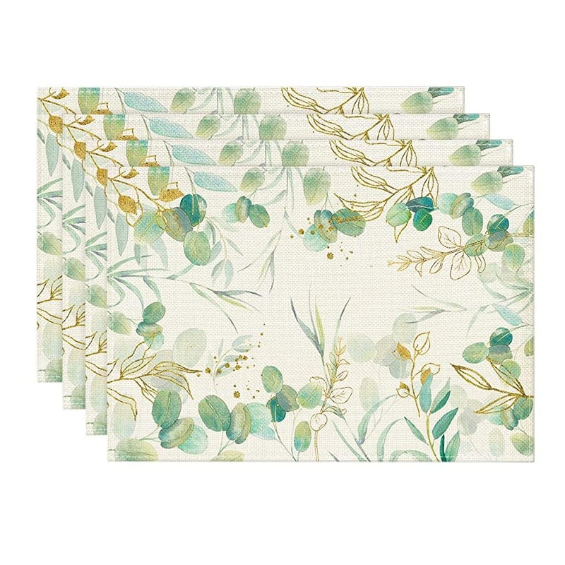 Artoid Mode Artoid Mode Eucalyptus Summer Placemats for Dining Table 12 x 18 Inch Spring Seasonal Holiday Decoration Rustic Vintage Washable Table Mats Set of 4 Beige 