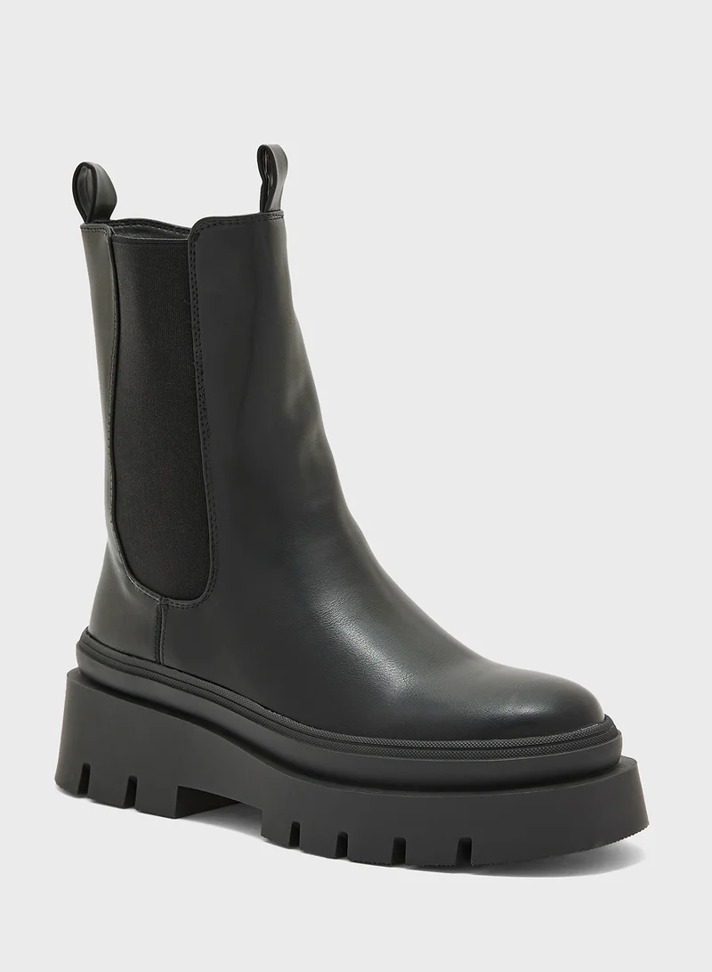 Truffle Chunky Elastic Detail Ankle Boot