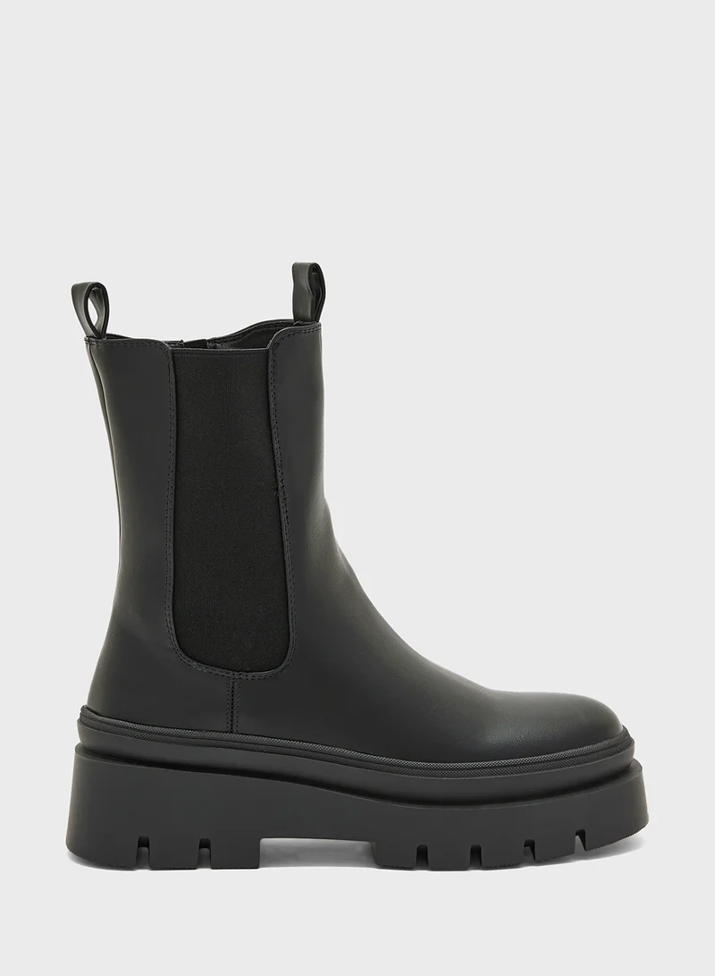 Truffle Chunky Elastic Detail Ankle Boot