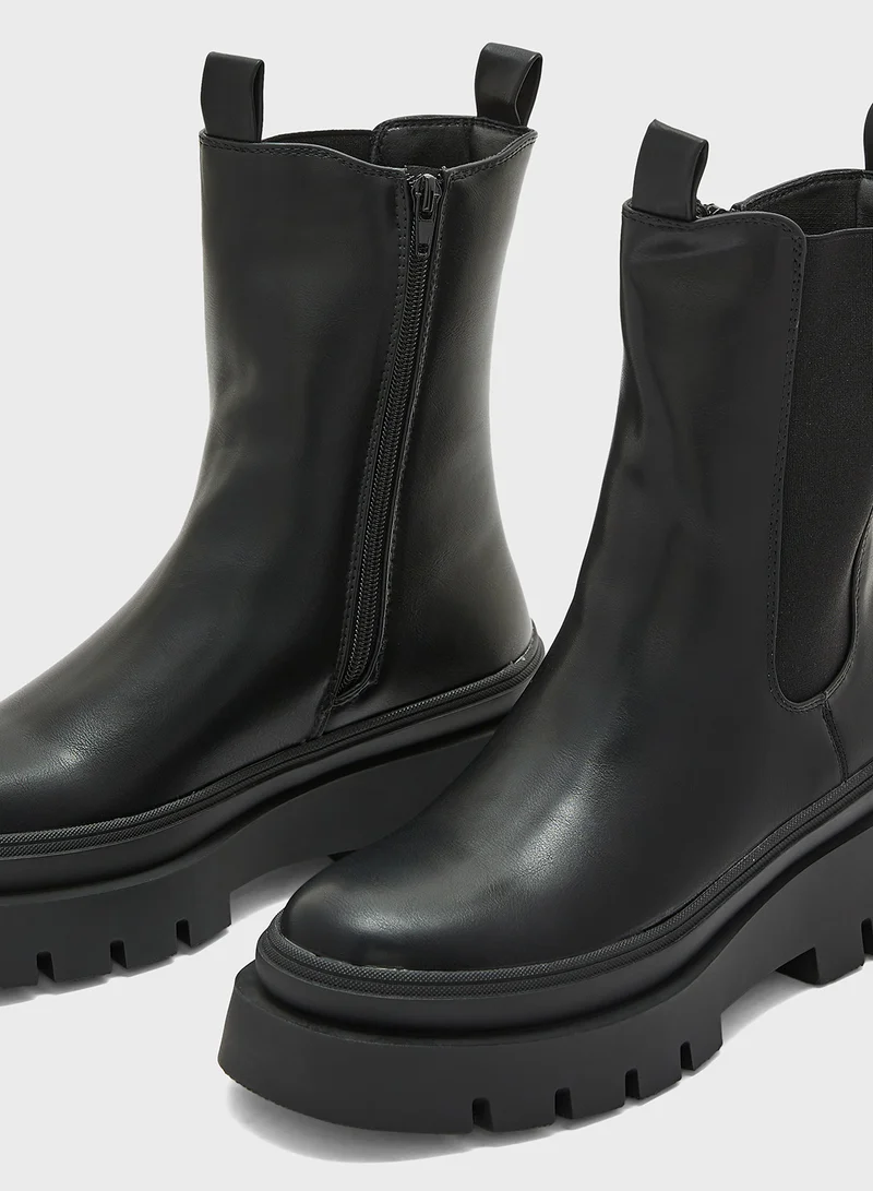 Truffle Chunky Elastic Detail Ankle Boot