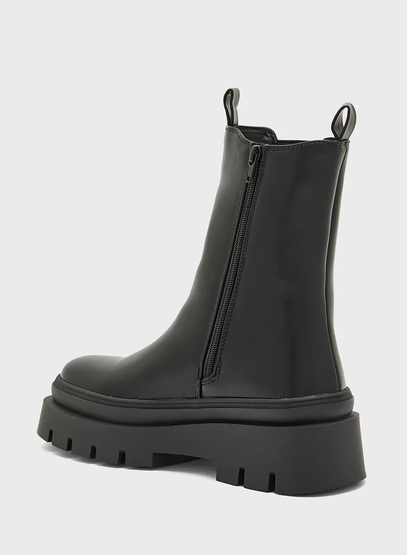Truffle Chunky Elastic Detail Ankle Boot