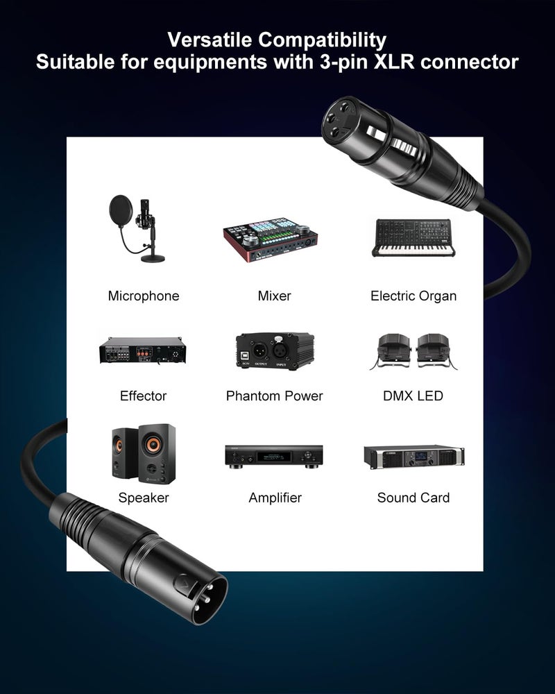 Aqdocvf 2 Pack Premium XLR Cable - 3ft, Male to Female Microphone Cable Oxygen-Free Copper (OFC) Mic Cord for Speaker Podcast Audio Mixer DMX Effector Amplifier Sound Card, Black - Image 3