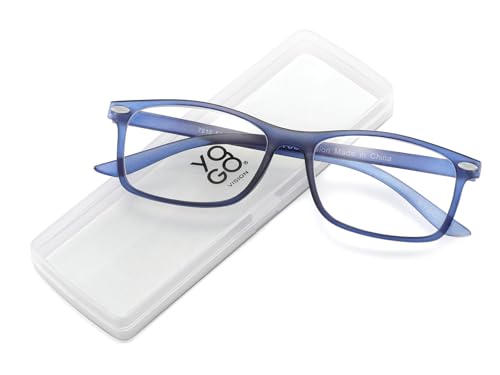 Yogo Vision Ultra Thin Lightweight Reading Glasses Men Women Stylish & Featherlight Frame With Clear Storage Case 2 Pack (Black, Navy +3.00) - Image 5