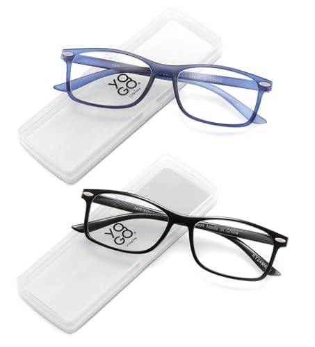 Yogo Vision Ultra Thin Lightweight Reading Glasses Men Women Stylish & Featherlight Frame With Clear Storage Case 2 Pack (Black, Navy +3.00) - Image 1