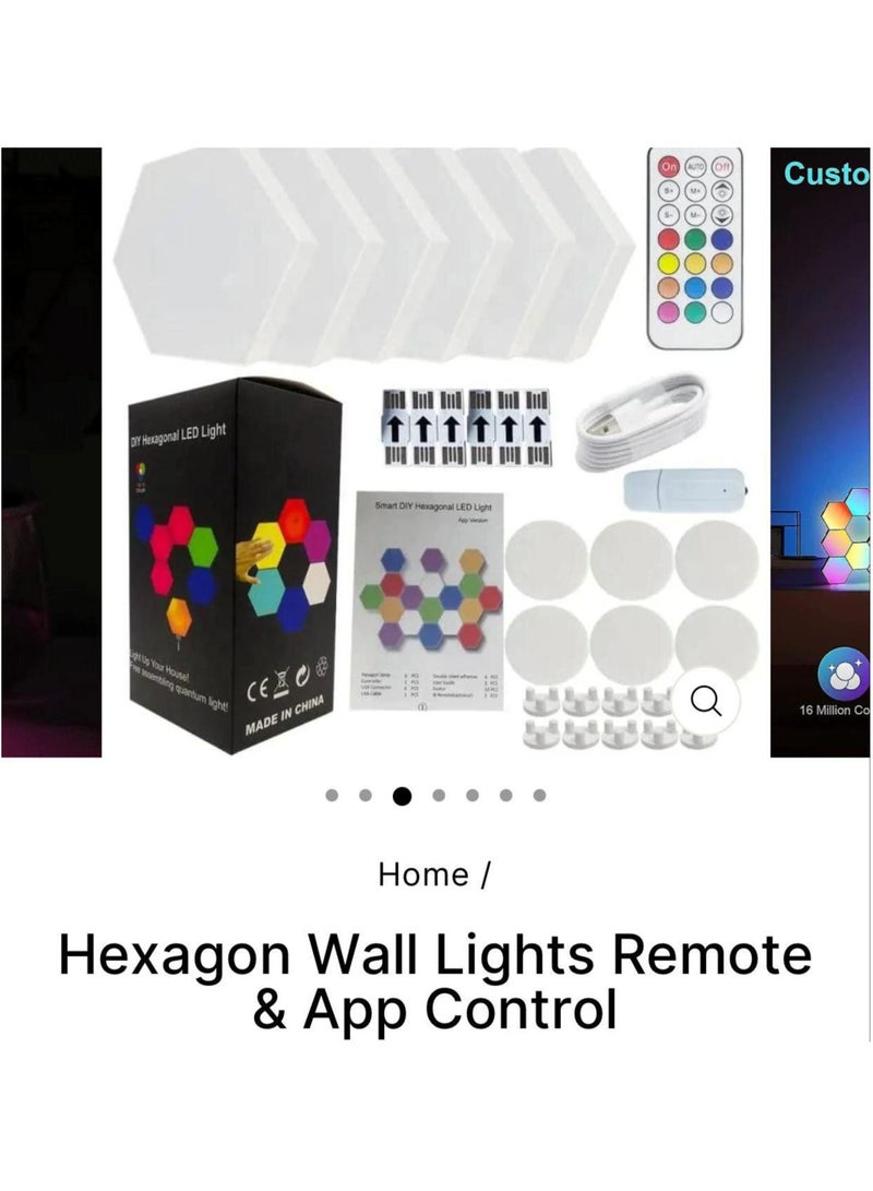 مجموعة من 6 مصابيح سداسية LED للحائط، مصابيح سداسية DIY، تطبيق Wi-Fi RGBIC، ديكور منزلي، مصابيح إبداعية مع مزامنة الموسيقى، تعمل مع مساعد Google لغرفة المعيشة وغرفة النوم وغرف الألعاب وديكور الحفلات - Image 1