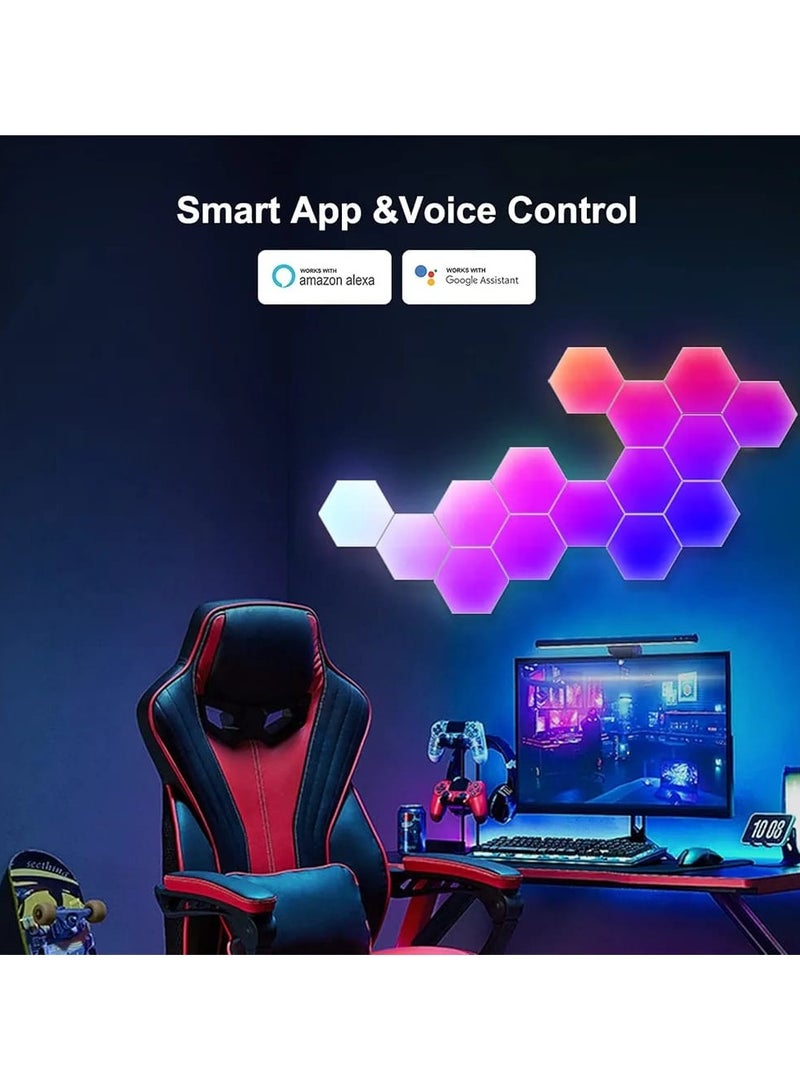 مجموعة من 6 مصابيح سداسية LED للحائط، مصابيح سداسية DIY، تطبيق Wi-Fi RGBIC، ديكور منزلي، مصابيح إبداعية مع مزامنة الموسيقى، تعمل مع مساعد Google لغرفة المعيشة وغرفة النوم وغرف الألعاب وديكور الحفلات - Image 2