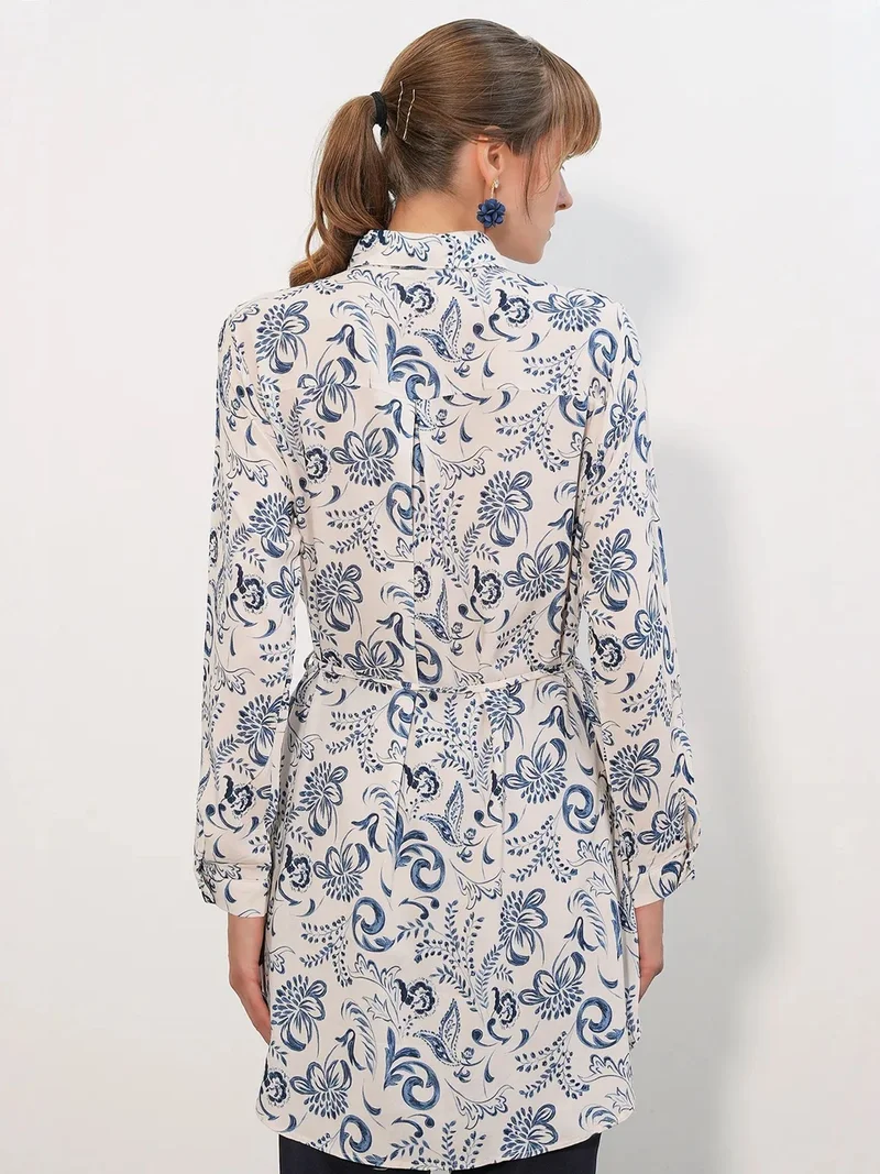 Big Dart Multicolor BDART Floral Viscose Crepe Belted Long Shirt for Women | Best Price UAE