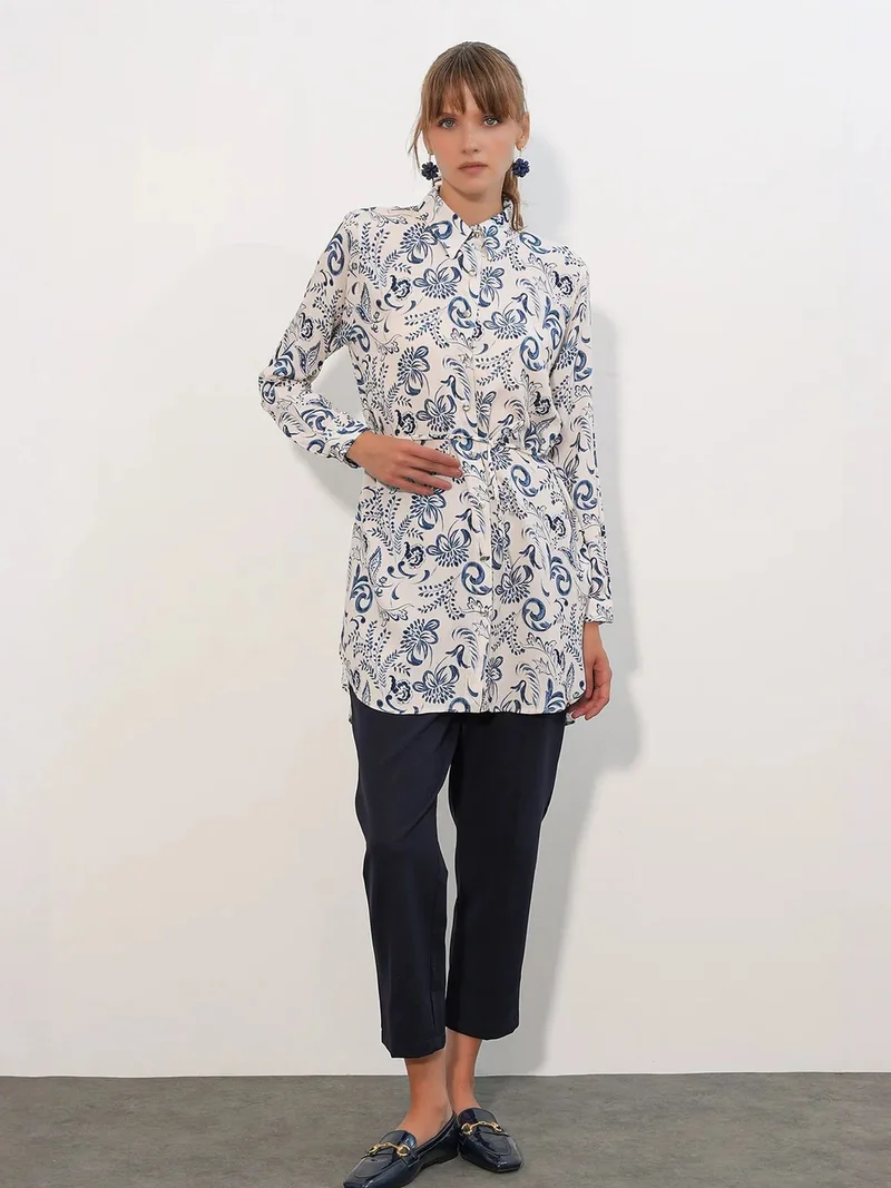 Big Dart Multicolor BDART Floral Viscose Crepe Belted Long Shirt for Women | Best Price UAE