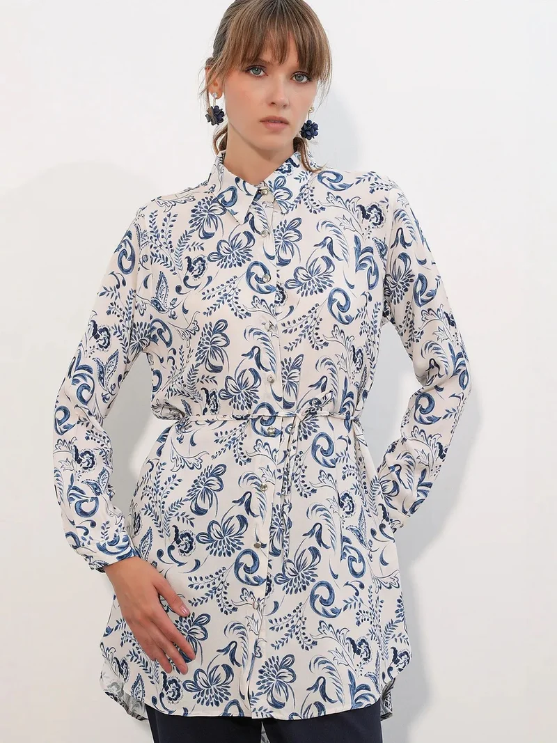 Big Dart Multicolor BDART Floral Viscose Crepe Belted Long Shirt for Women | Best Price UAE