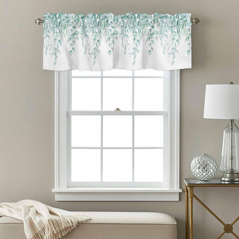Eucalyptus Leaves Valances for Windows, Short Curtains for Kitchen/Bathroom, Turquoise Summer Botanical Weeping Rod Pocket Window Treatment for Living Room/Doorway/Bedroom/Cafe Decor Panel 54"x18& - Image 3