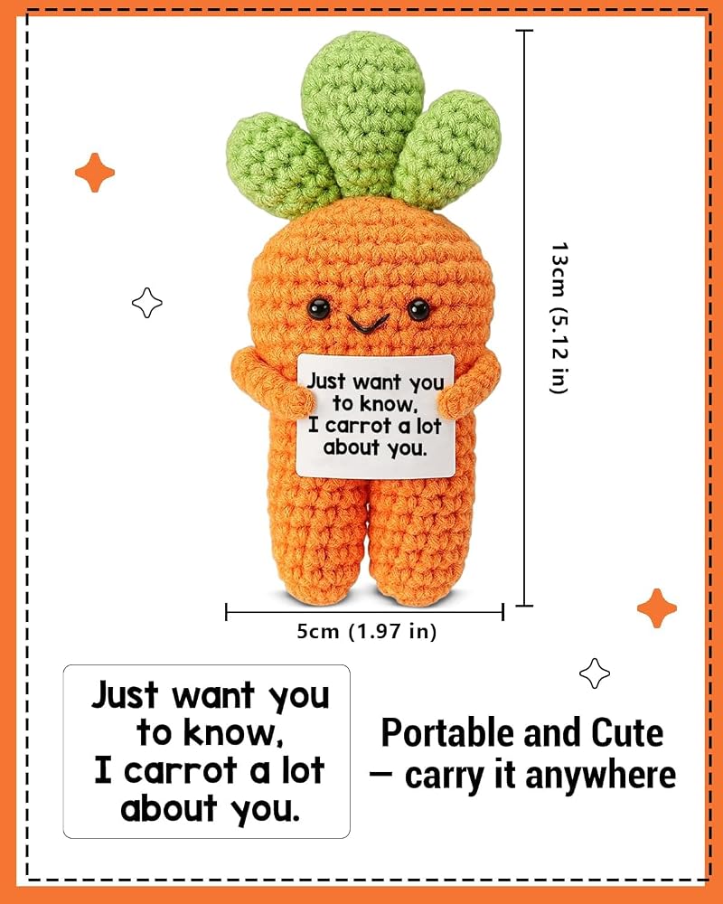 KASTWAVE Funny Crochet Carrot with Positive Message, Inspirational Gift for Friends, Coworkers & Lovers, Cute Handmade Emotional Support Carrot Plush Decor - Image 5
