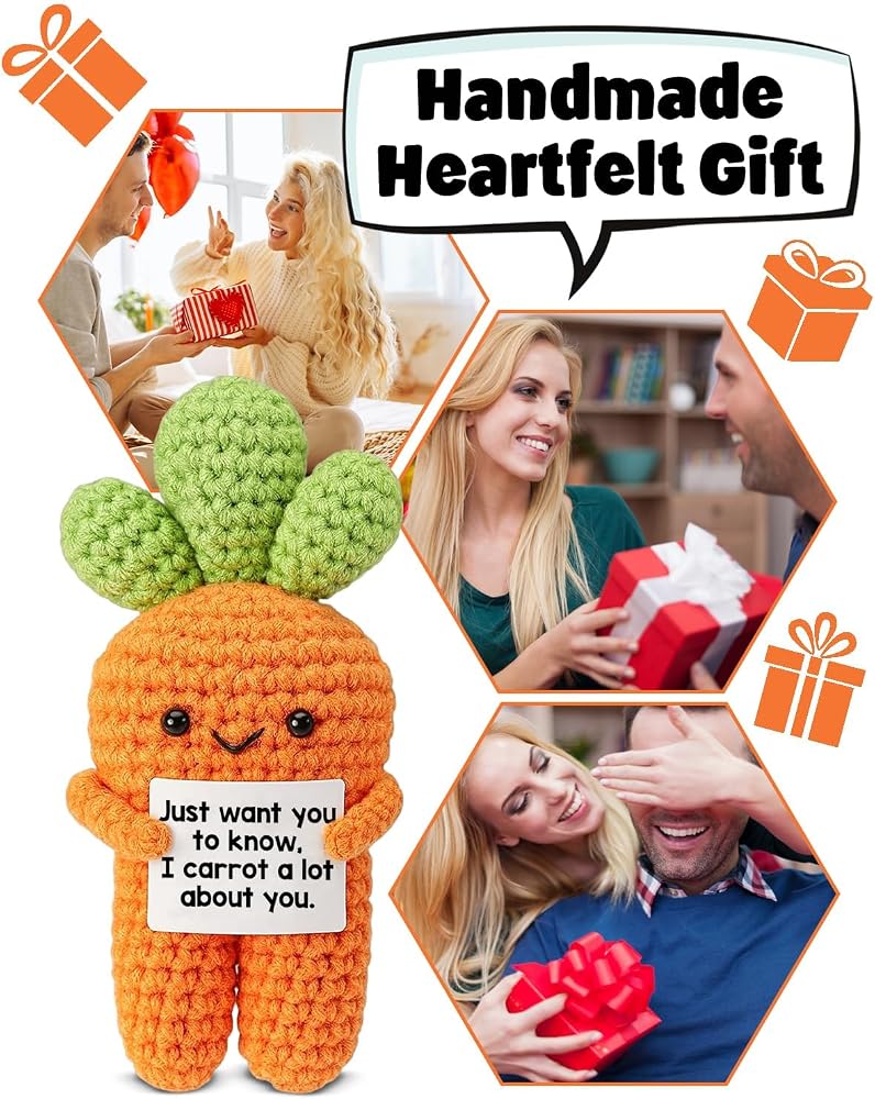 KASTWAVE Funny Crochet Carrot with Positive Message, Inspirational Gift for Friends, Coworkers & Lovers, Cute Handmade Emotional Support Carrot Plush Decor - Image 3