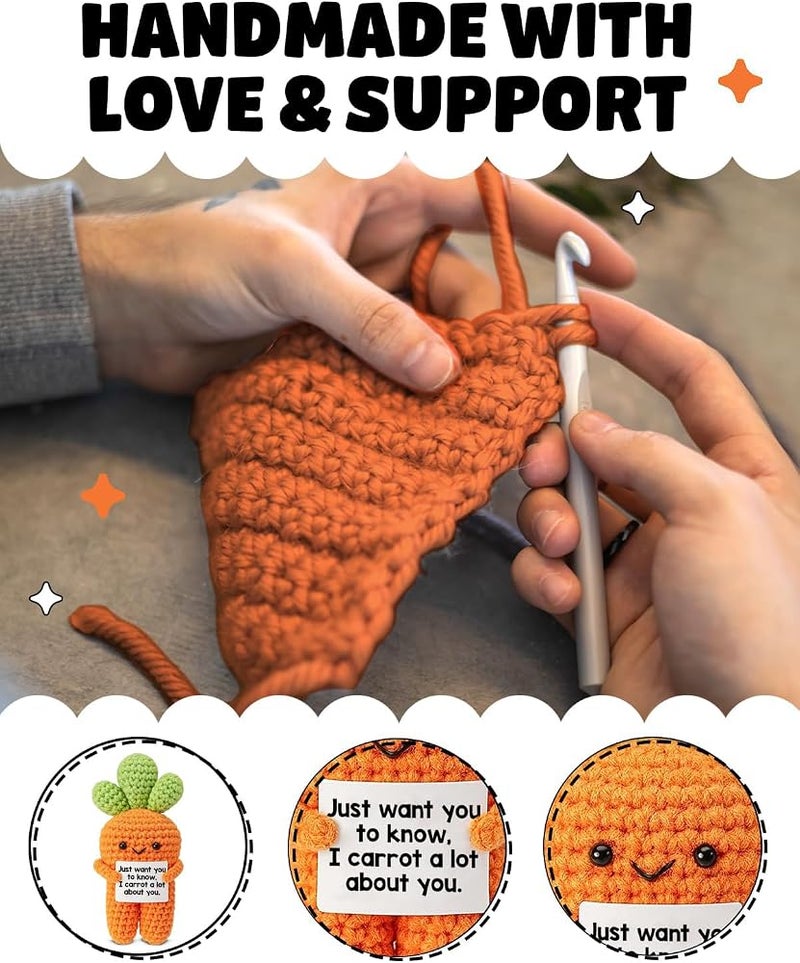KASTWAVE Funny Crochet Carrot with Positive Message, Inspirational Gift for Friends, Coworkers & Lovers, Cute Handmade Emotional Support Carrot Plush Decor - Image 4