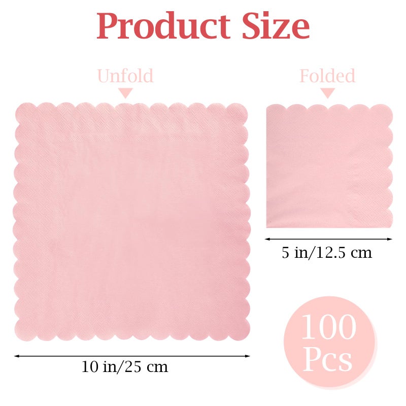 Hoiny 100 Pcs Cocktail Napkins  2-Ply 5 x 5 Inches Disposable Scalloped Napkins  Thick Premium Dessert Napkins for Party  Wedding  Dinner  Birthday  Anniversary  Festival (Pink) - Image 1