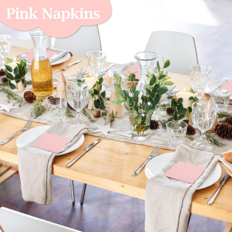 Hoiny 100 Pcs Cocktail Napkins  2-Ply 5 x 5 Inches Disposable Scalloped Napkins  Thick Premium Dessert Napkins for Party  Wedding  Dinner  Birthday  Anniversary  Festival (Pink) - Image 4