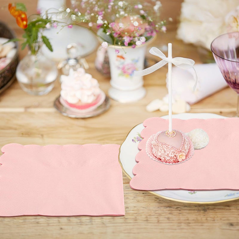 Hoiny 100 Pcs Cocktail Napkins  2-Ply 5 x 5 Inches Disposable Scalloped Napkins  Thick Premium Dessert Napkins for Party  Wedding  Dinner  Birthday  Anniversary  Festival (Pink) - Image 3