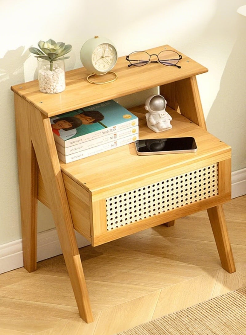 شو وو طاولة بجانب السرير عصرية، طاولة بجانب السرير مع درج، طاولة بجانب السرير مع رف مفتوح، طاولة جانبية بسيطة وعملية مع رف تخزين مفتوح لغرفة النوم، طاولة جانبية لغرفة المعيشة، غرفة النوم - Image 1