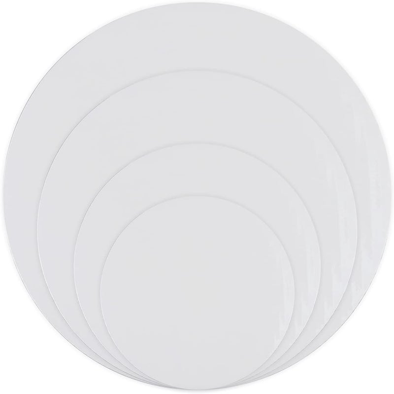 TrendyTrolley 20 Pcs Round Cake Base Board Set | 7 8 9 10 inch- 5 Pcs Each MDF Cardboard Disposable Cake Pizza Circle Scalloped Mate Silver Tart Decorating Base Stand - Image 1