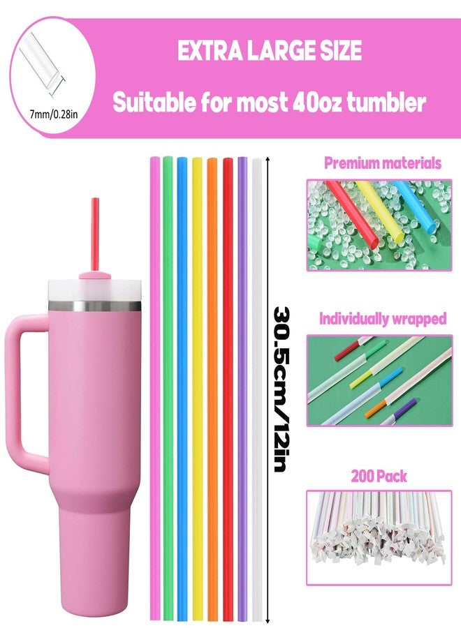 Haundry 200Pcs Colorful Disposable Straws for 40 OZ Tumbler, Extra Long Straws Disposable for Stanley 30 Oz 40 Oz Tumbler, Straw Individually Wrapped for Tumblers, Iced Coffee, Milk, Juice, Home, Party Use - Image 2