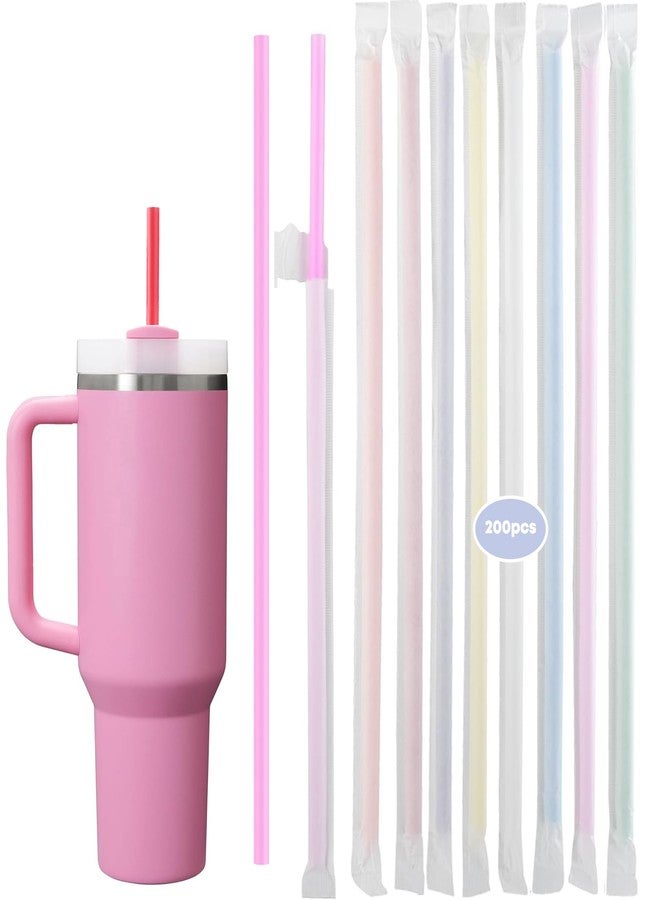 Haundry 200Pcs Colorful Disposable Straws for 40 OZ Tumbler, Extra Long Straws Disposable for Stanley 30 Oz 40 Oz Tumbler, Straw Individually Wrapped for Tumblers, Iced Coffee, Milk, Juice, Home, Party Use - Image 1
