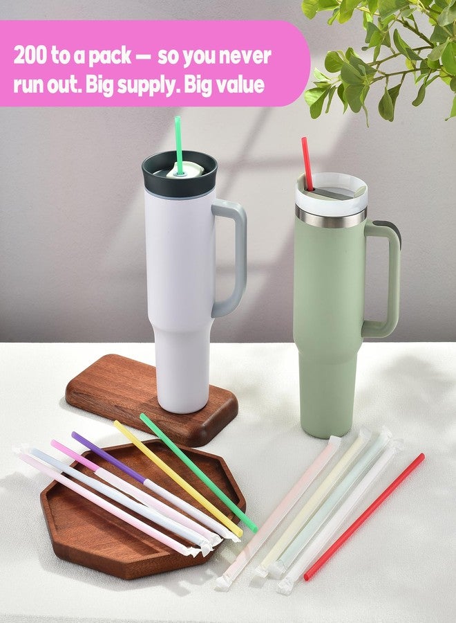 Haundry 200Pcs Colorful Disposable Straws for 40 OZ Tumbler, Extra Long Straws Disposable for Stanley 30 Oz 40 Oz Tumbler, Straw Individually Wrapped for Tumblers, Iced Coffee, Milk, Juice, Home, Party Use - Image 5