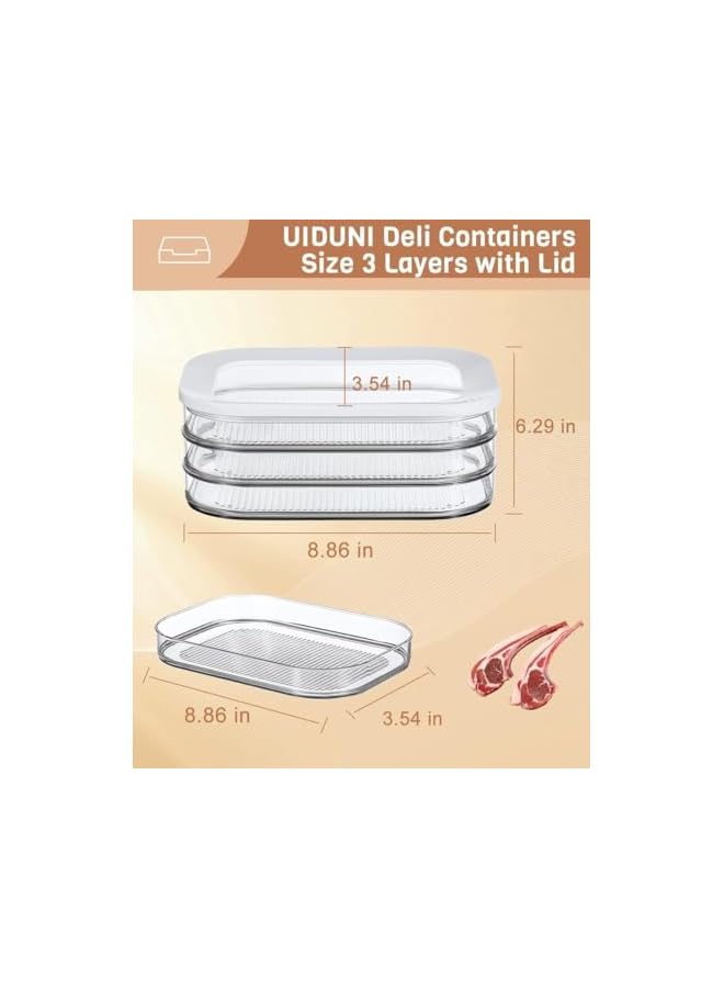 Green Tiger Meat Container For Fridge,Bacon Lunch Meat Container for Refrigerator,Meal Prep Containers, Stackable Food Storage Boxes with Lid for Cold Cuts,BPA Free, 3pcs - Image 2