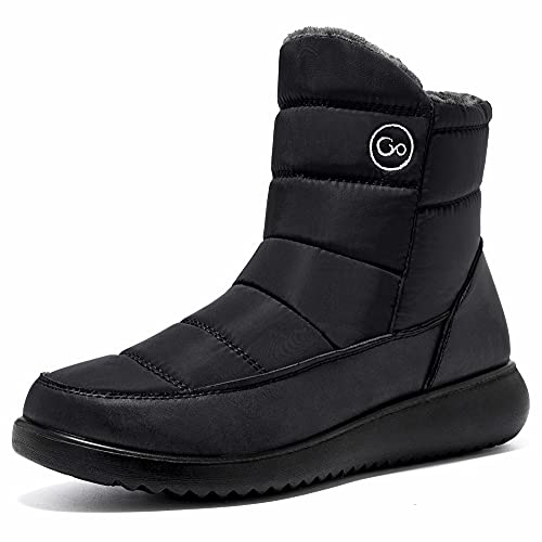 Aomigoct Women Winter Snow Boots Waterproof: Black 8.5 Warm Mid Calf Boots for Women with Fur Lined - Comfortable Outdoor Slip On Booties Anti-Slip - Image 1
