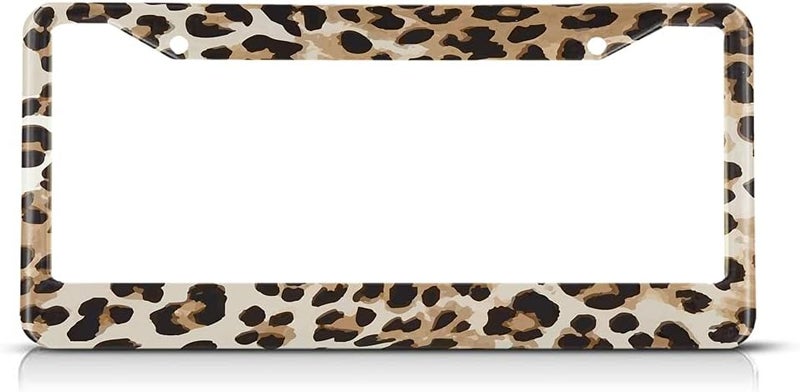 Beabes Animal Pattern License Plate Frame Brown Black Beige Leopard Skin Novelty License Plate Frame License Plate Car Tag Holder Metal License Plate Frame for US Vehicles Standard - Image 1