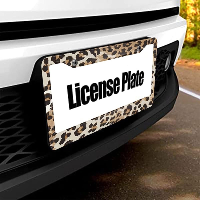 Beabes Animal Pattern License Plate Frame Brown Black Beige Leopard Skin Novelty License Plate Frame License Plate Car Tag Holder Metal License Plate Frame for US Vehicles Standard - Image 5