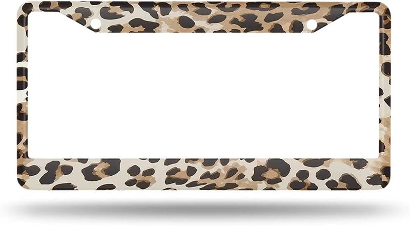 Beabes Animal Pattern License Plate Frame Brown Black Beige Leopard Skin Novelty License Plate Frame License Plate Car Tag Holder Metal License Plate Frame for US Vehicles Standard - Image 2