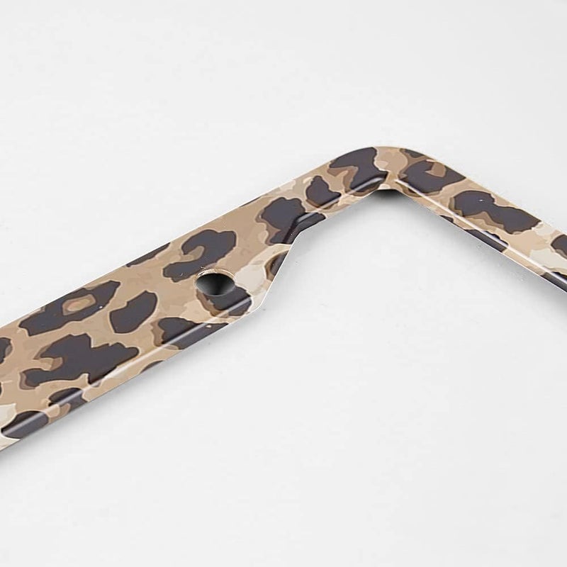 Beabes Animal Pattern License Plate Frame Brown Black Beige Leopard Skin Novelty License Plate Frame License Plate Car Tag Holder Metal License Plate Frame for US Vehicles Standard - Image 3