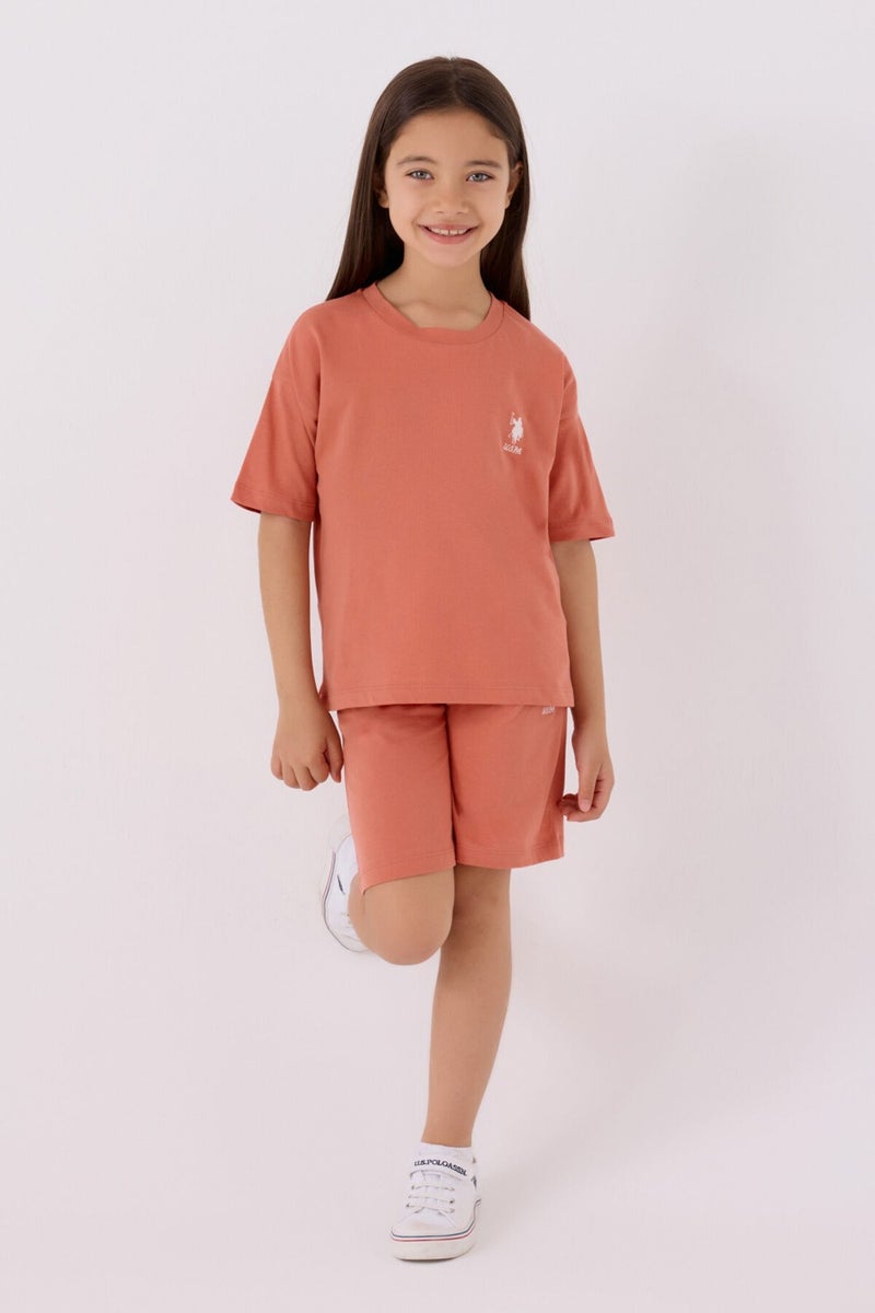 U.S. Polo Assn. Girls Peach Bermuda Set  - Image 1