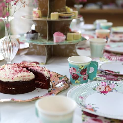 Talking Tables 50pcs Floral Afternoon Tea Party Decorations Tea Party Set Pretty Paper Plates Floral Napkins Tea cups Bunting for Birthday Mother's Day Bridal Shower Baby Shower for 16 Guests - Image 4