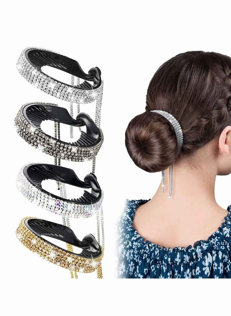 NIBEMINENT Rhinestone Hair Accessories Bun,4 Pcs Bun Clip Large with Tassel - Image 1