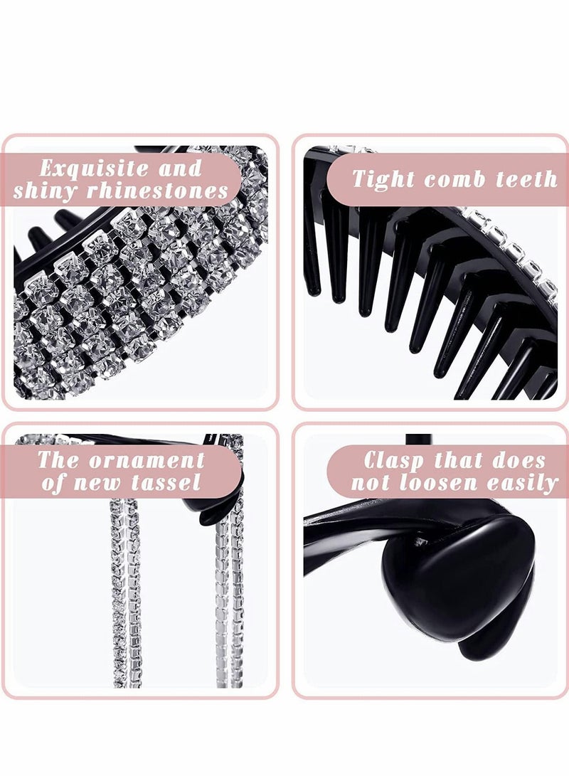 NIBEMINENT Rhinestone Hair Accessories Bun,4 Pcs Bun Clip Large with Tassel - Image 5