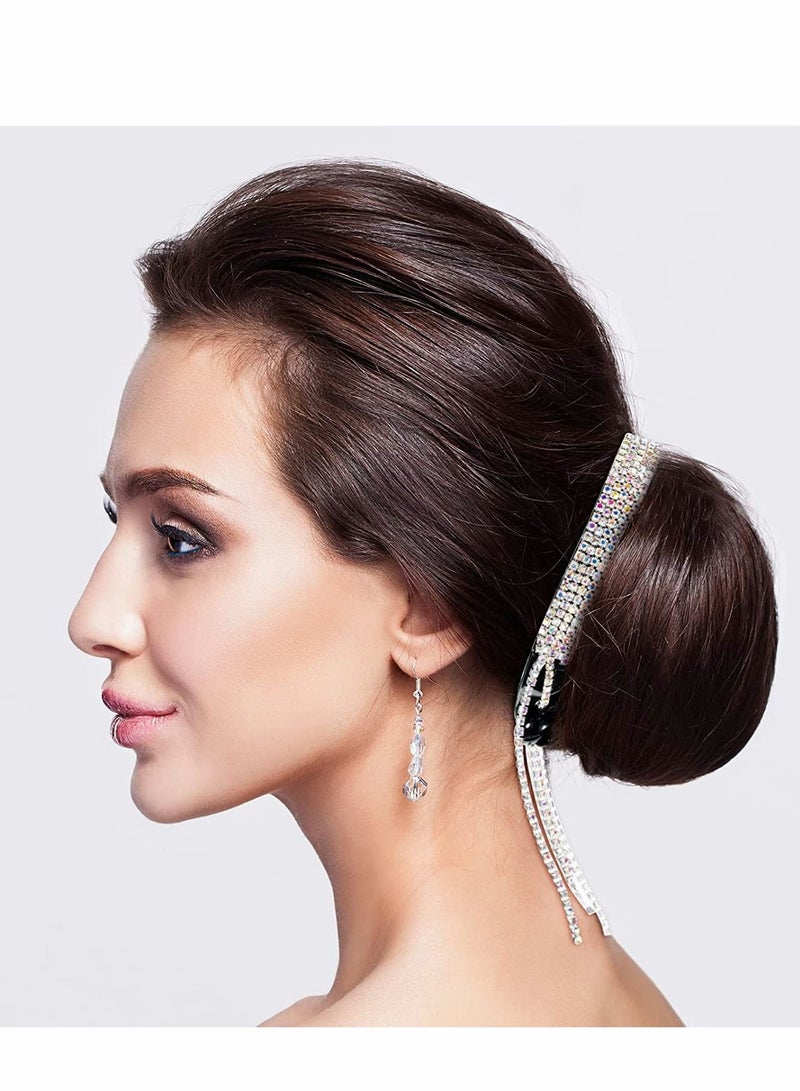 NIBEMINENT Rhinestone Hair Accessories Bun,4 Pcs Bun Clip Large with Tassel - Image 3