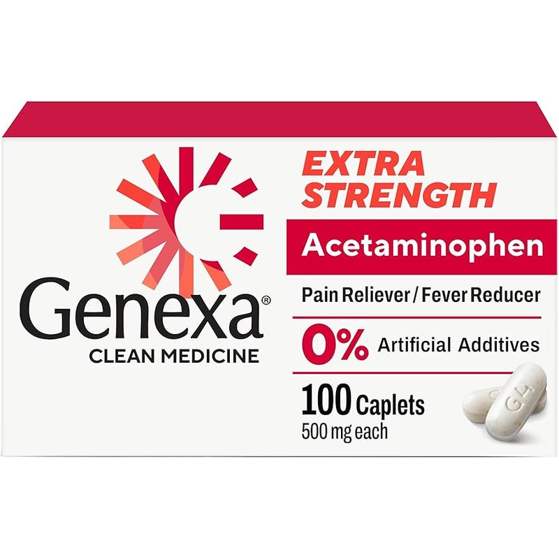 Genexa Clean Acetaminophen 500mg Extra Strength, Dye Free Pain Reliever Fever Reducer, 0% Artificial Additives, Pain Medicine for Adults, Relieves Headache, Backache, Minor Arthritis Pain, 100 Tablets - Image 1