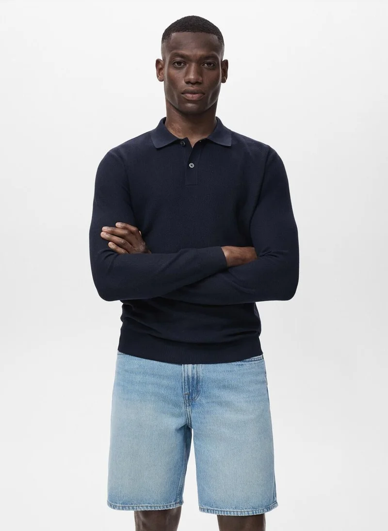 Mango Man Micro-structured cotton polo shirt