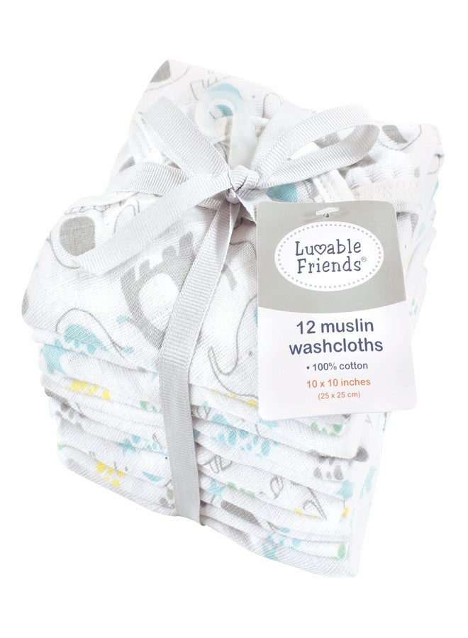 Luvable Friends Unisex Baby Muslin Washcloths, Basic Elephant, One Size - Image 2