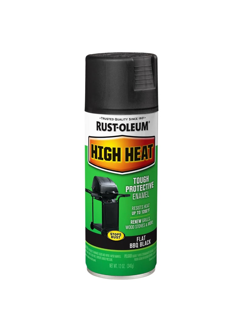RUST-OLEUM High Heat Spray Paint, Flat BBQ Black, 12 oz – Tough Protective Enamel, Resists Heat up to 1200°F, Stops Rust -7778830 - Image 1