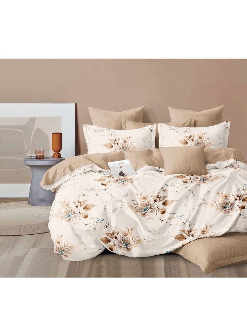 King Size Duvet Cover Set 6 Pcs Fitted Sheet Set Ultra Soft Cotton Bedding Set Include 1 Fitted Sheet 200x200+30cm 1 Duvet Cover 220x240cm and 4 Pillowcases 50x75cm