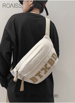 roaiss Unisex Multifunctional Chest Bag Letter Print Design Simple and Fashionable Large Capacity Style Versatile and Suitable for Students Can be Worn as a Crossbody Bag or Waist Bag  - Image 2
