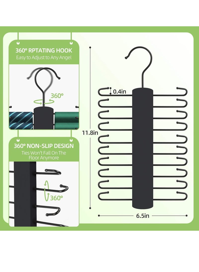 SYOSI Tie Rack 2 Pack Wooden Tie Hanger for Men Closet 20 Storage Capacity Non-Slip Rotatable Tie Organizer Closet Organizers and Storage for Tie Belt Scarf Black  - Image 5