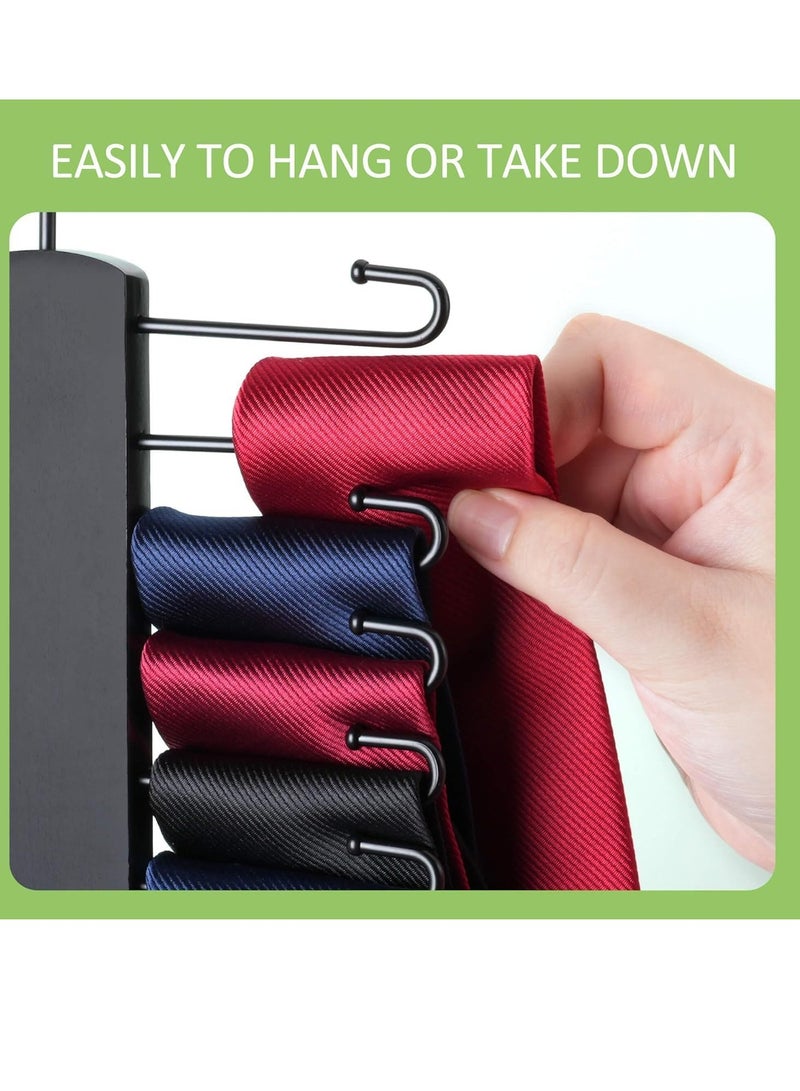 SYOSI Tie Rack 2 Pack Wooden Tie Hanger for Men Closet 20 Storage Capacity Non-Slip Rotatable Tie Organizer Closet Organizers and Storage for Tie Belt Scarf Black  - Image 3