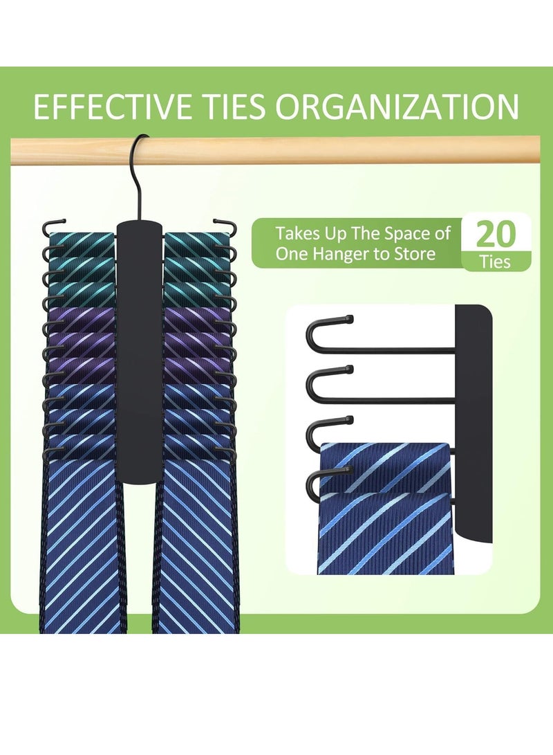 SYOSI Tie Rack 2 Pack Wooden Tie Hanger for Men Closet 20 Storage Capacity Non-Slip Rotatable Tie Organizer Closet Organizers and Storage for Tie Belt Scarf Black  - Image 2