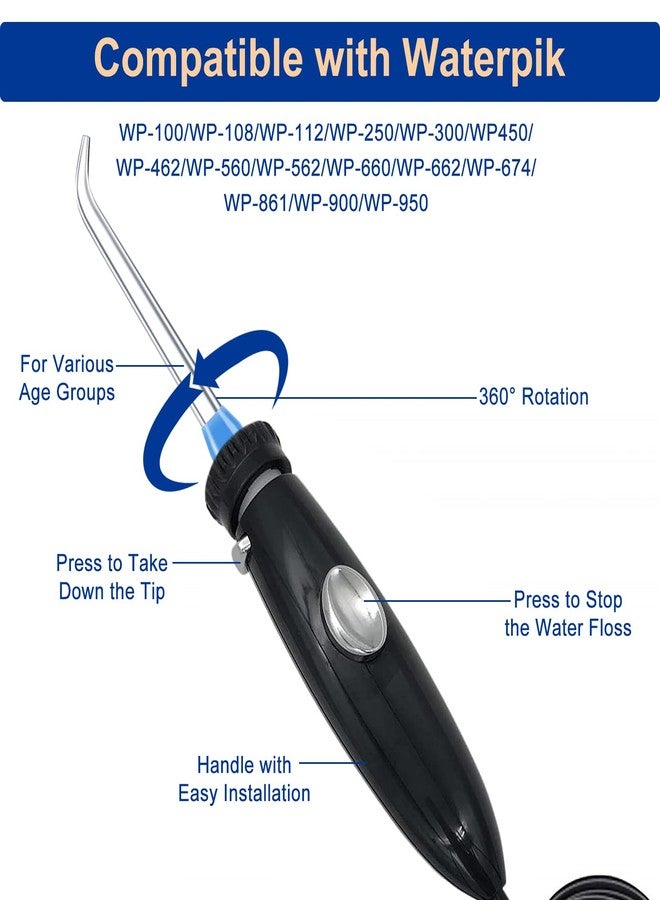 RAXSEG ملحقات العناية بالفم من RAXSEG متوافقة مع جهاز Waterpik WP-100 و WP-900، طقم استبدال لجهاز تنظيف الأسنان المائي Ultra، عبوة من مقبض/خرطوم واحد (أسود) - Image 2