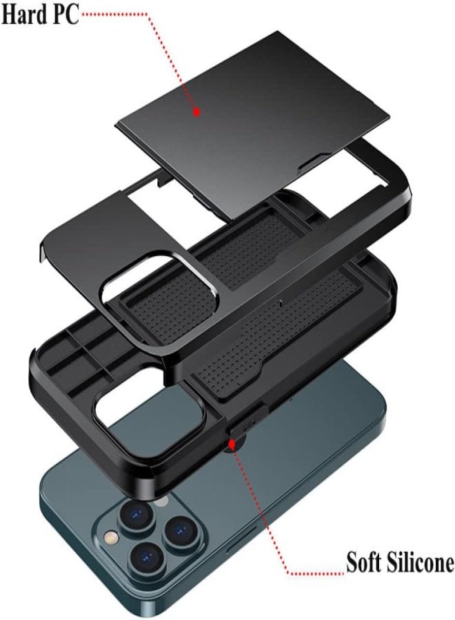 AROAQ Sliding Card Slot Phone Case with 360° Rotating Stand & Camera Protection – Compatible with iPhone 16 Pro Max, iPhone 15/15 Plus, iPhone 14/14 Pro Max, iPhone 13/13 Pro Max, iPhone 12/12 Pro/12 Pro Max, iPhone 11/11 Pro - Black - Image 3